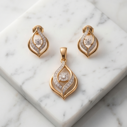 18K Rose Gold Diamond Pendant Set